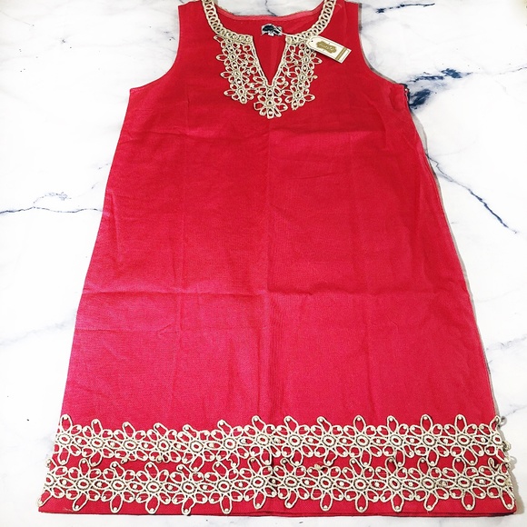 Mud Pie Dresses & Skirts - Mud Pie Watermelon Pink & Gold Canvas Shift Dress